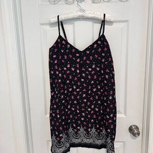 P.J. Salvage Black Floral Slip Dress with Pink Rose Print. Size S